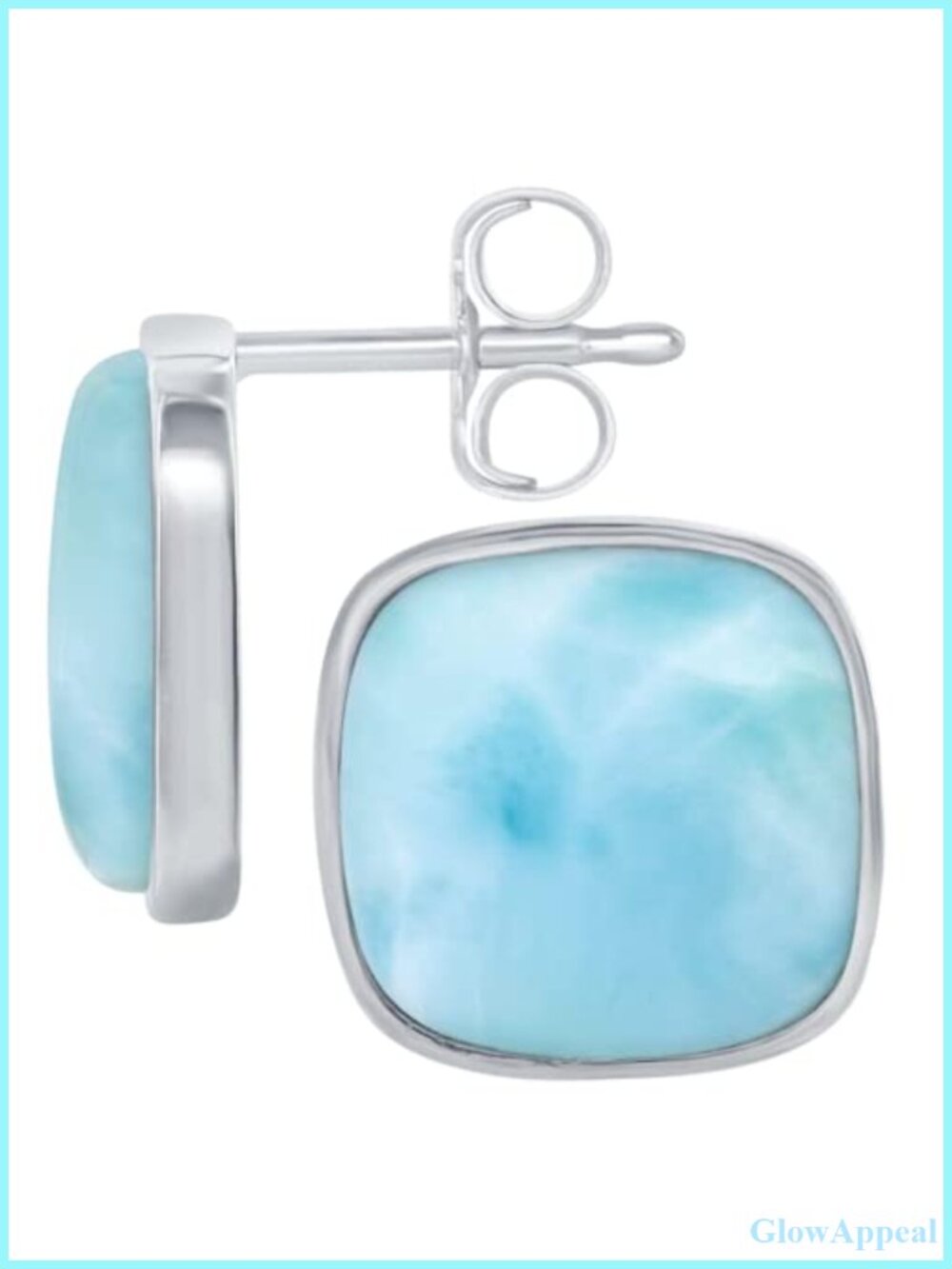 Sterling Silver Larimar Square Stud Earrings Hypoallergenic Push Back